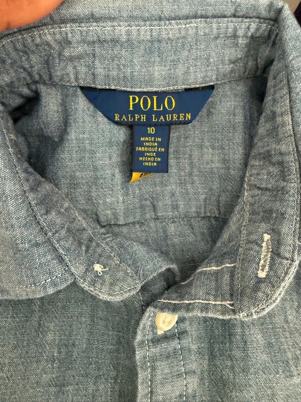 Ralph Lauren Blue Chambray Sleeveless Shirt Dress with Plaid Belt